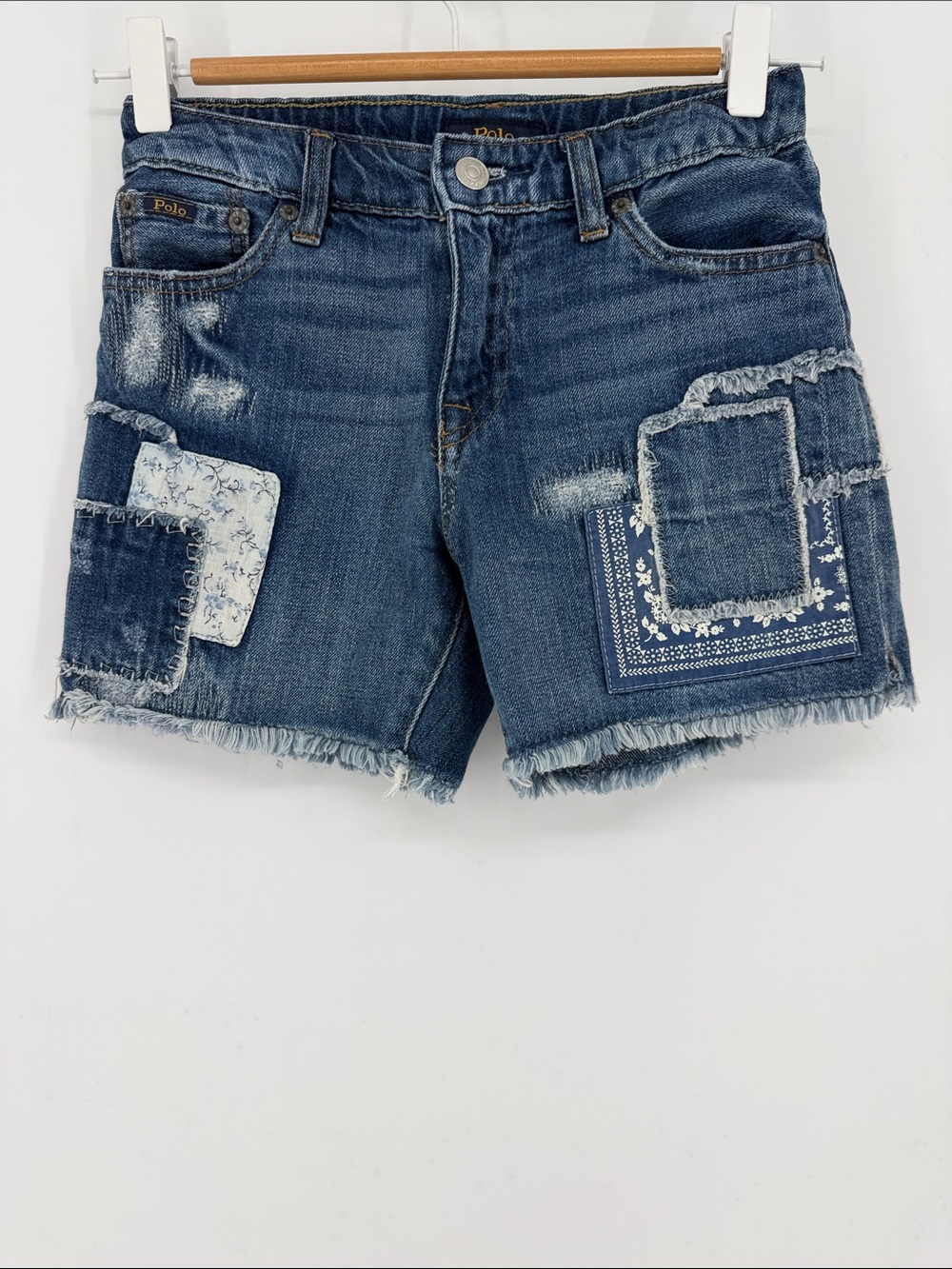 Polo Ralph Lauren Girls 8-10 Denim Patchwork Shorts Adjustable Waist Y2K